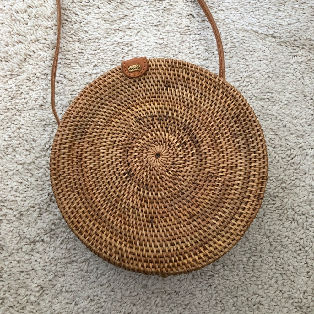 Rattan Round Straw Crossbody Bag